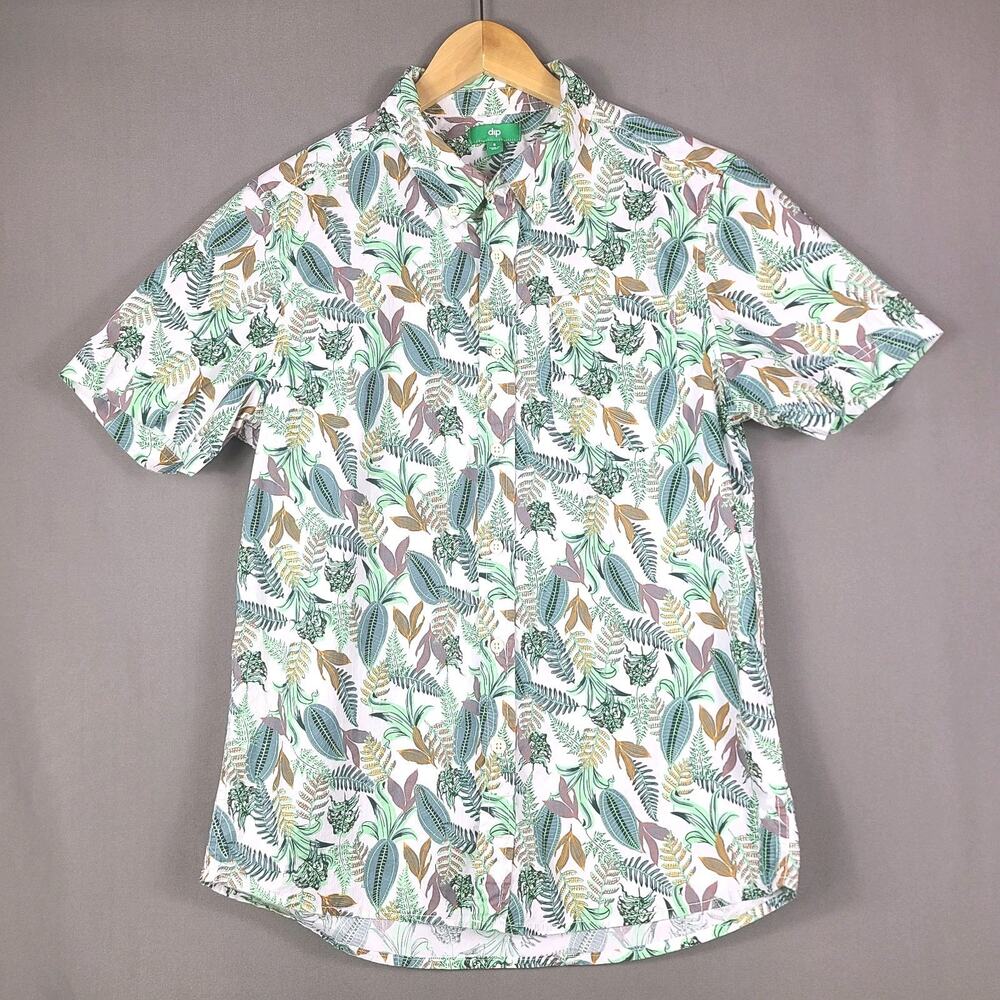 Dip Green Floral Tropical Button Up Hawaiian Resortwear Coastal Beach Size S